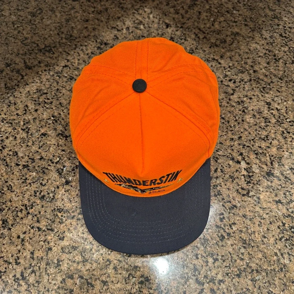 Vintage Thunderstix Hunting Hat Orange Black Snapback Cap Made in USA